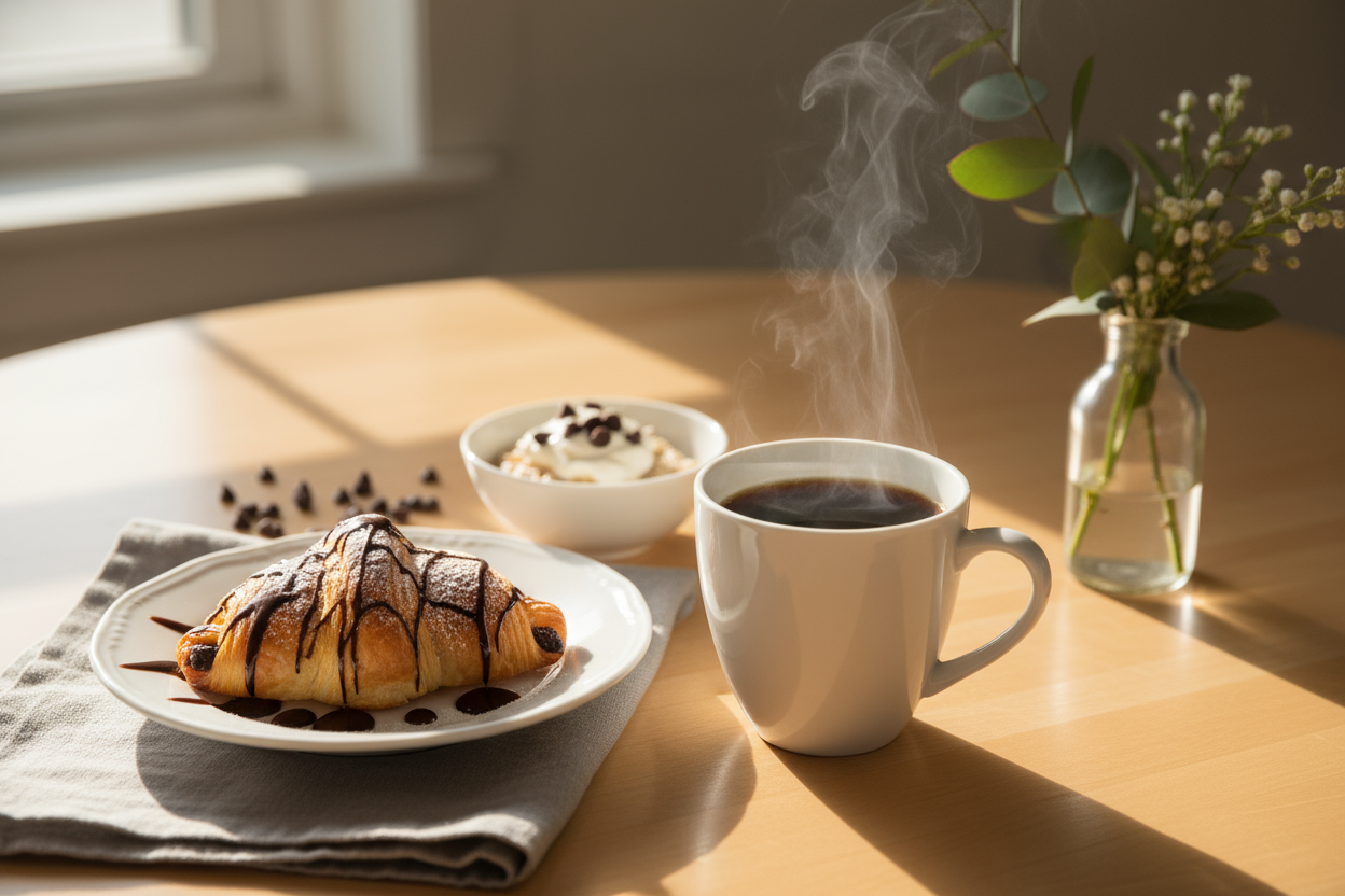 breakfast with coffee and chocolate